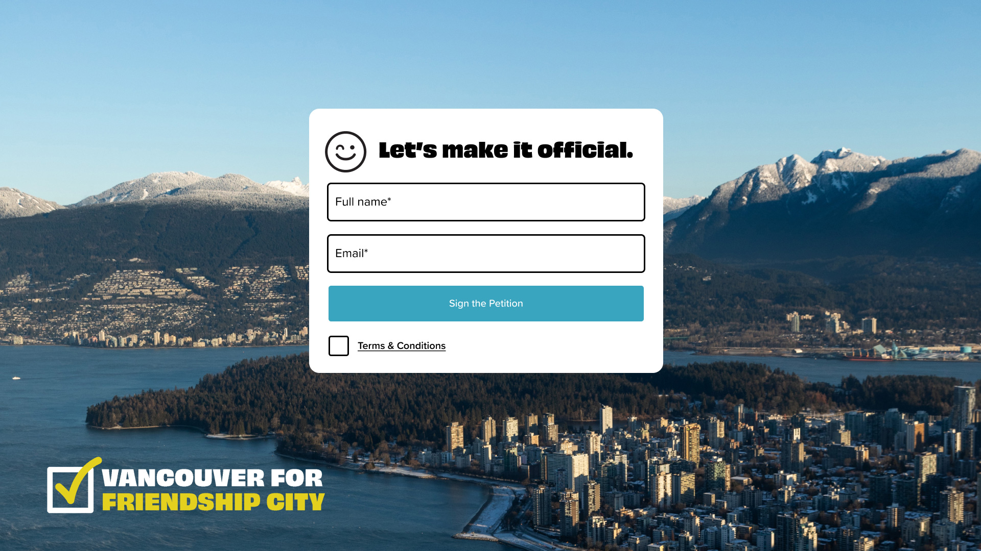 pop up form with the the background image of Vancouver