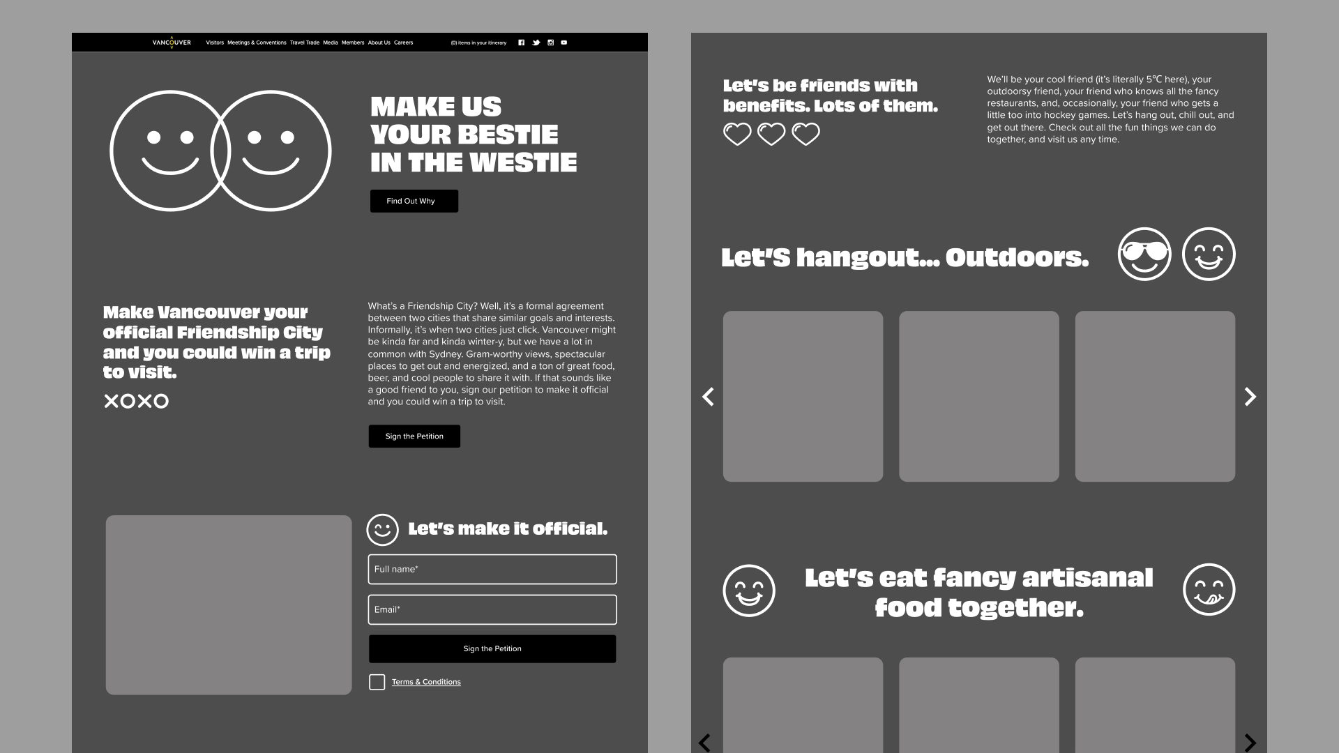 grey and white wireframes on the landing page