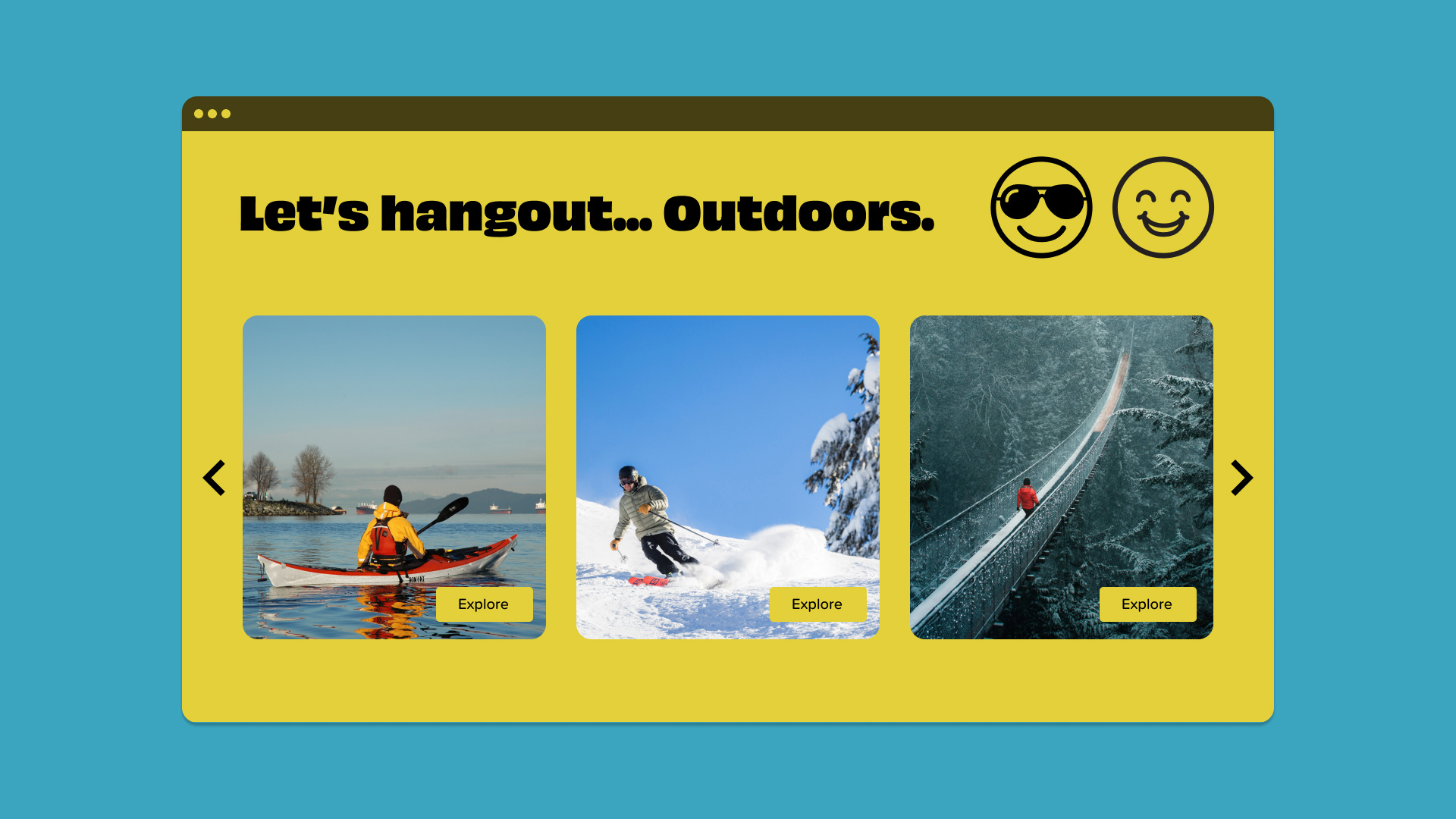 A section of the landing page that says Let's Hang Out Outdoors with a carousell of activties to do.