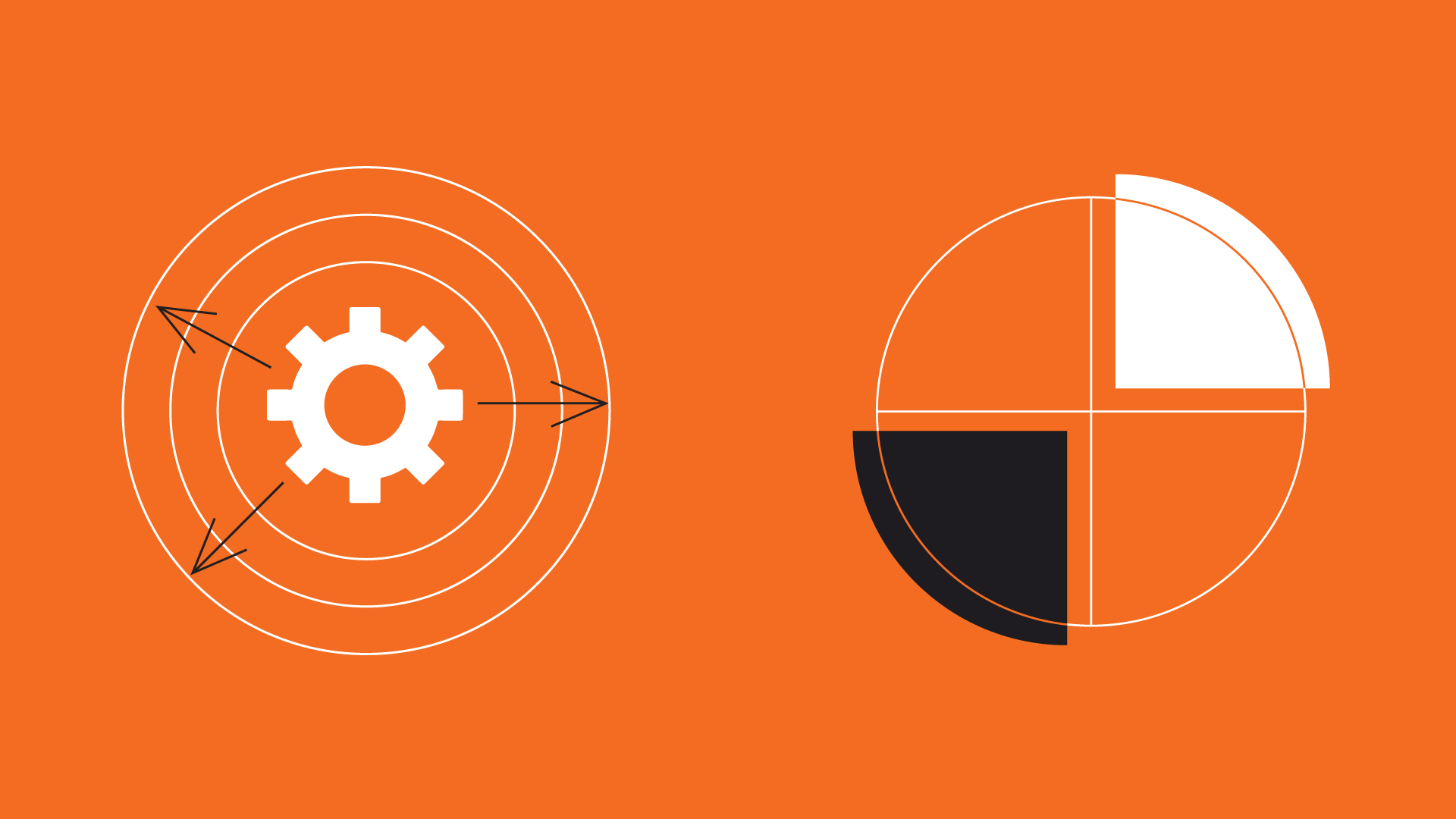 two abstract cirucular vector illustrations on an orange background.