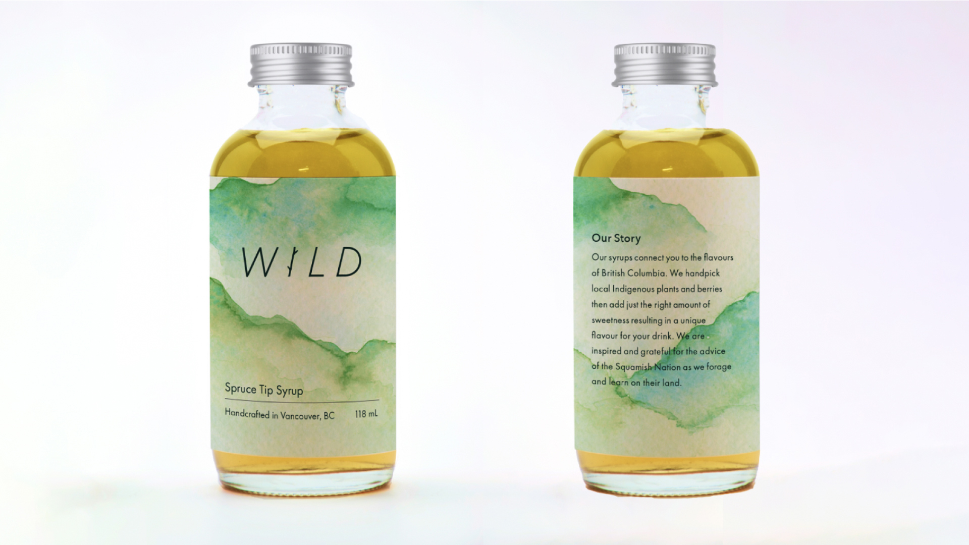 front and side of the spruce tip bottle mockup on a white background